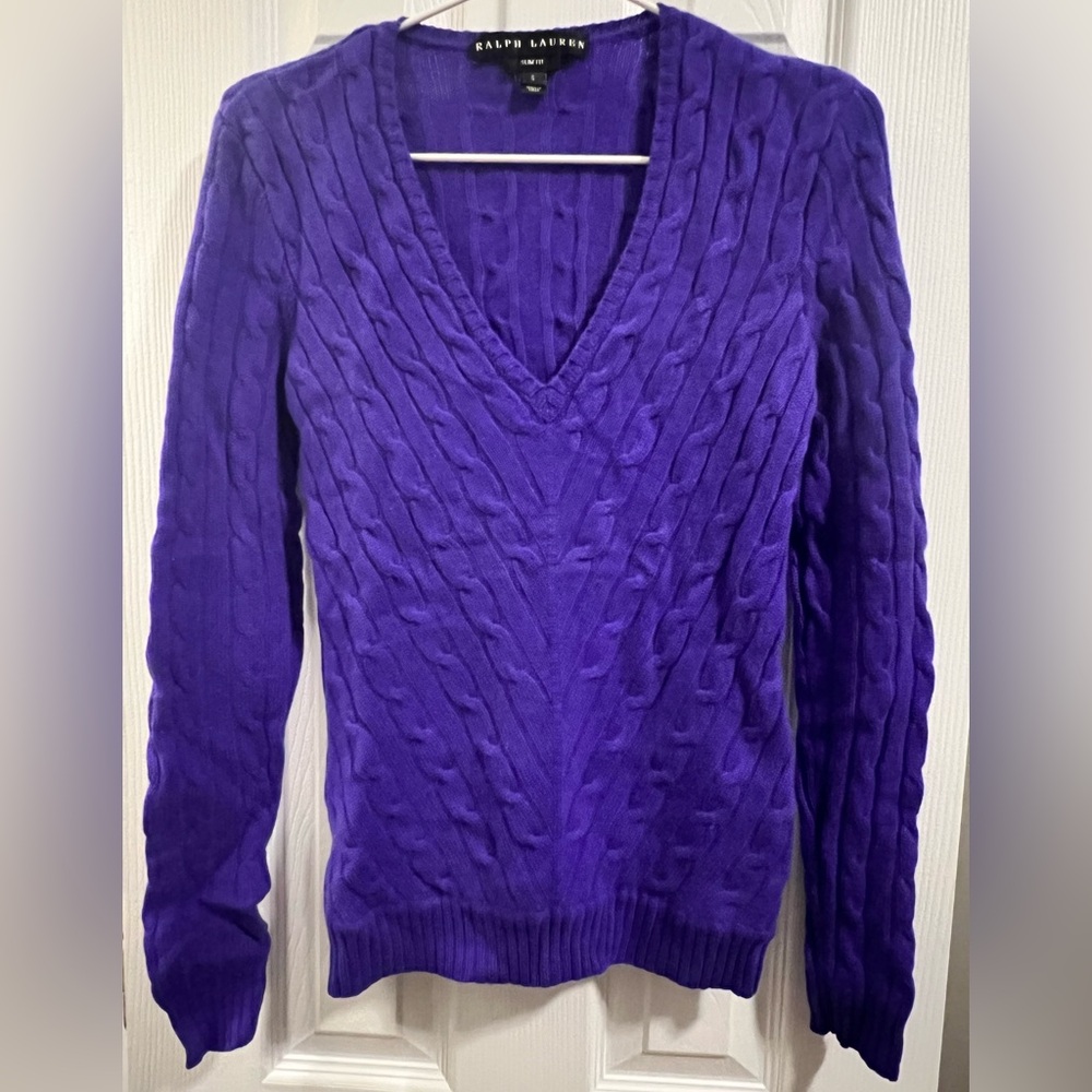 Ralph Lauren V-Neck Purple Cashmere Sweater